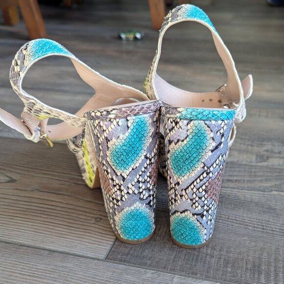 Kate Spade Women's Grace Platform Sandals Leather Snake Print Blue Green 7.5 - Picture 7 of 11